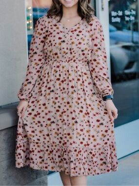 Hayden Blush Floral Long Sleeve Midi Dress